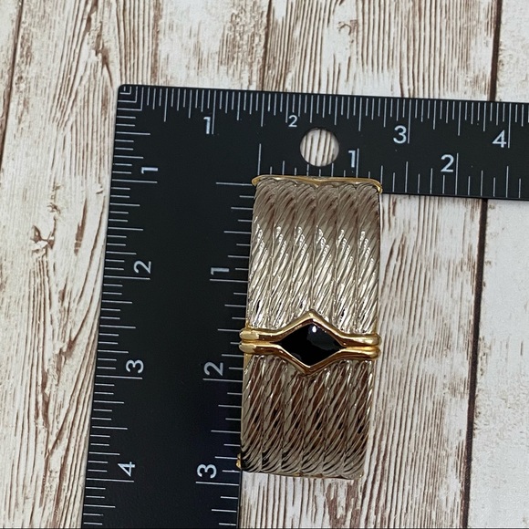 Unsigned 2- Tone Wide Cuff Rope Enamel Bangle Hinged Bracelet - Picture 10 of 11